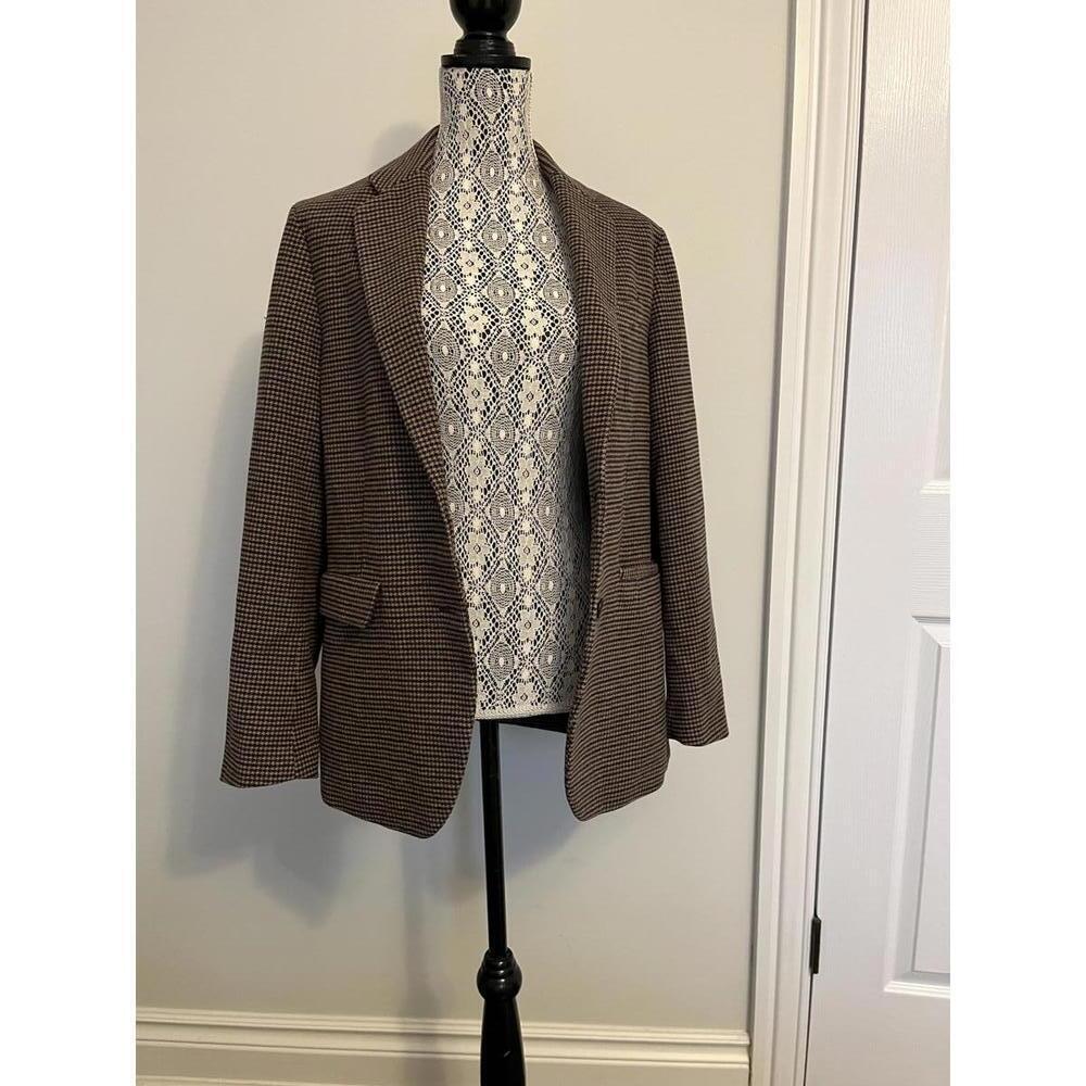 Uniglo wool blend houndstooth brown oversized blazer